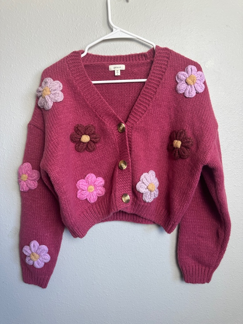 Gorgeous Pink Floral Knit cropped Cardigan Sweater